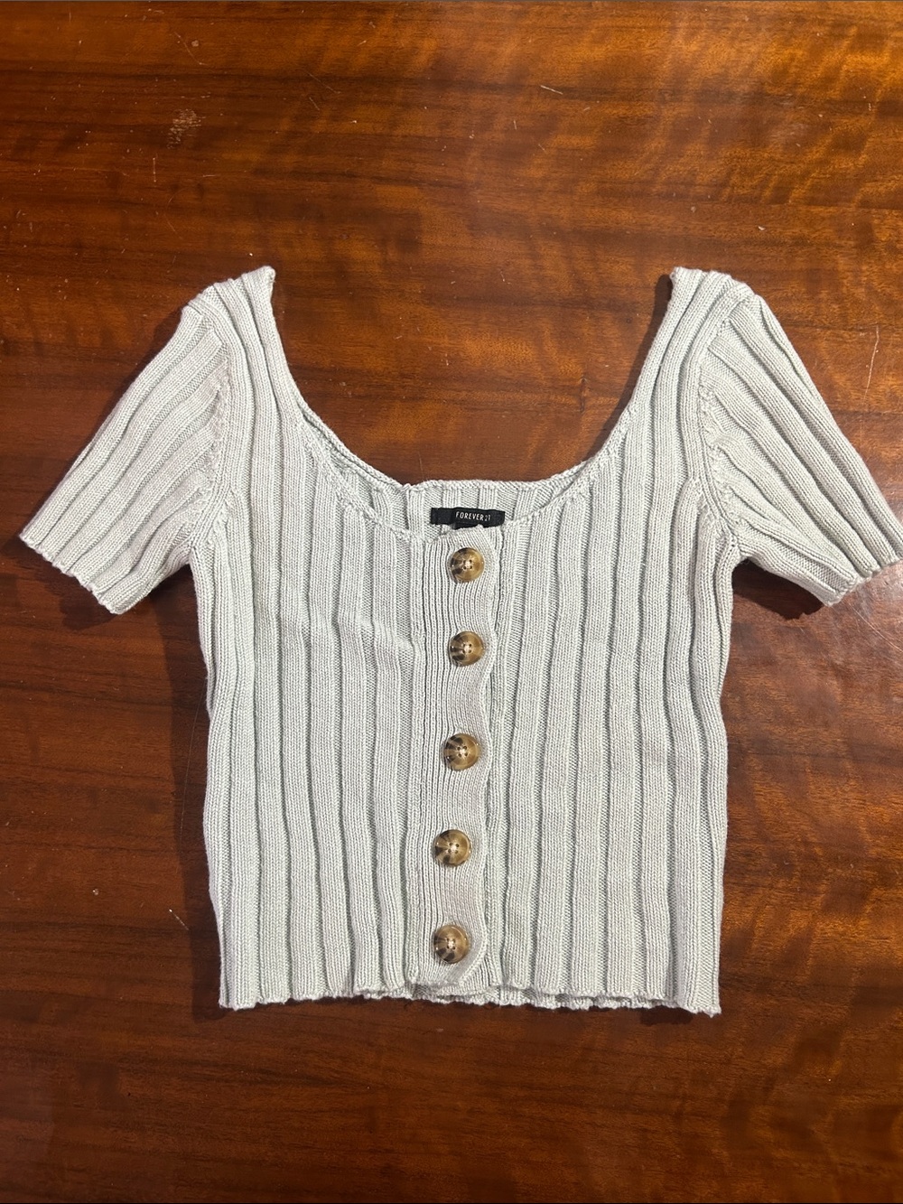Forever 21 Cream Ribbed Button-Front Crop Top